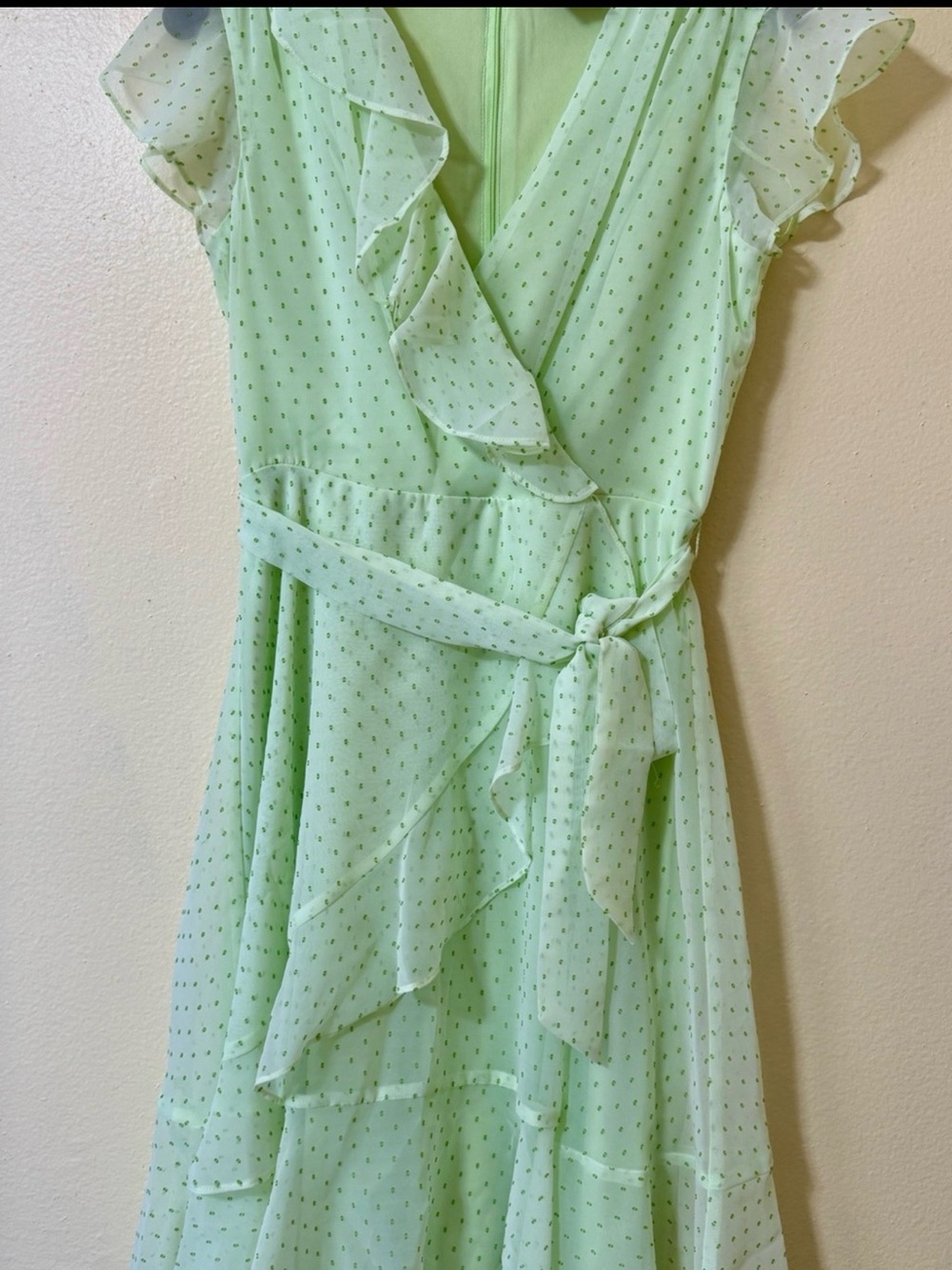 Maison Tara Light Green Ruffle Wrap Dress